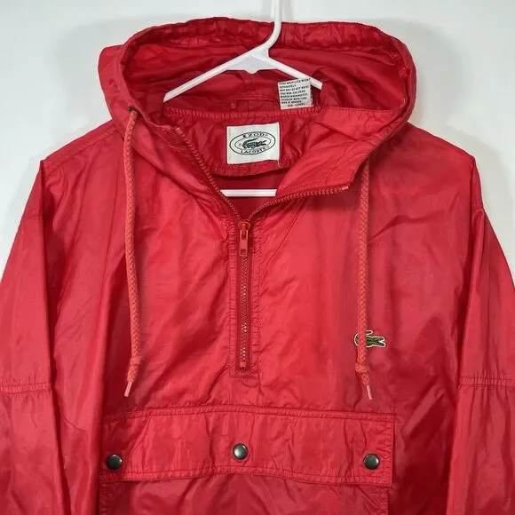 Vintage Izod Lacoste Half Zip Hooded Windbreaker Jacket Mens Medium Red Nylon - Picture 3 of 11